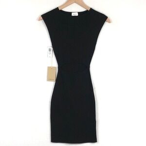 NWT WILFRED FREE Cut Out Knit Mini Dress Sz XS Black Ribbed Bodycon Cap Sleeve